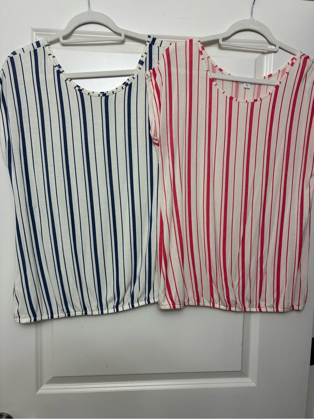 VENUS Striped Short-Sleeve Tunics in Navy & Red